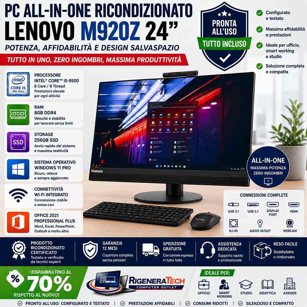 Pc Computer ALL IN ONE Ricondizionato LENOVO M920Z 24" Core I5-9500