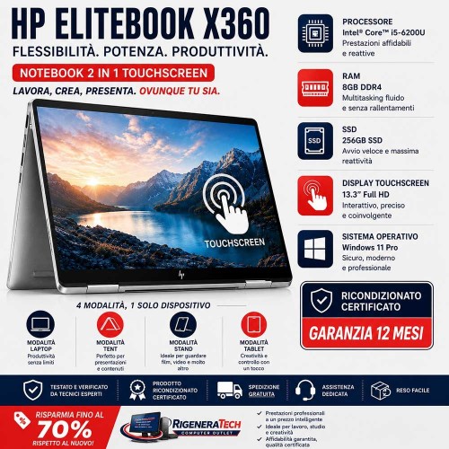 Pc Poratatile 2 in 1 Notebook HP EliteBook x360 Core i5 ricondizionato