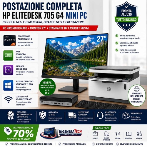 PC Ricondizionato Computer Completo HP 705 G4 AMD RYZEN 5 27"