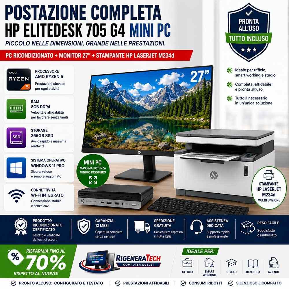 PC Ricondizionato Computer Completo HP 705 G4 AMD RYZEN 5 27"