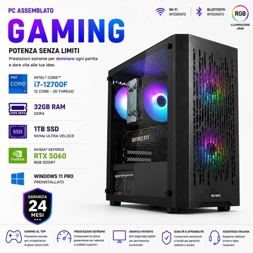 PC Computer Gaming Assemblato Core i7-12700F Ram 32GB SSD 1TB RTX 5060