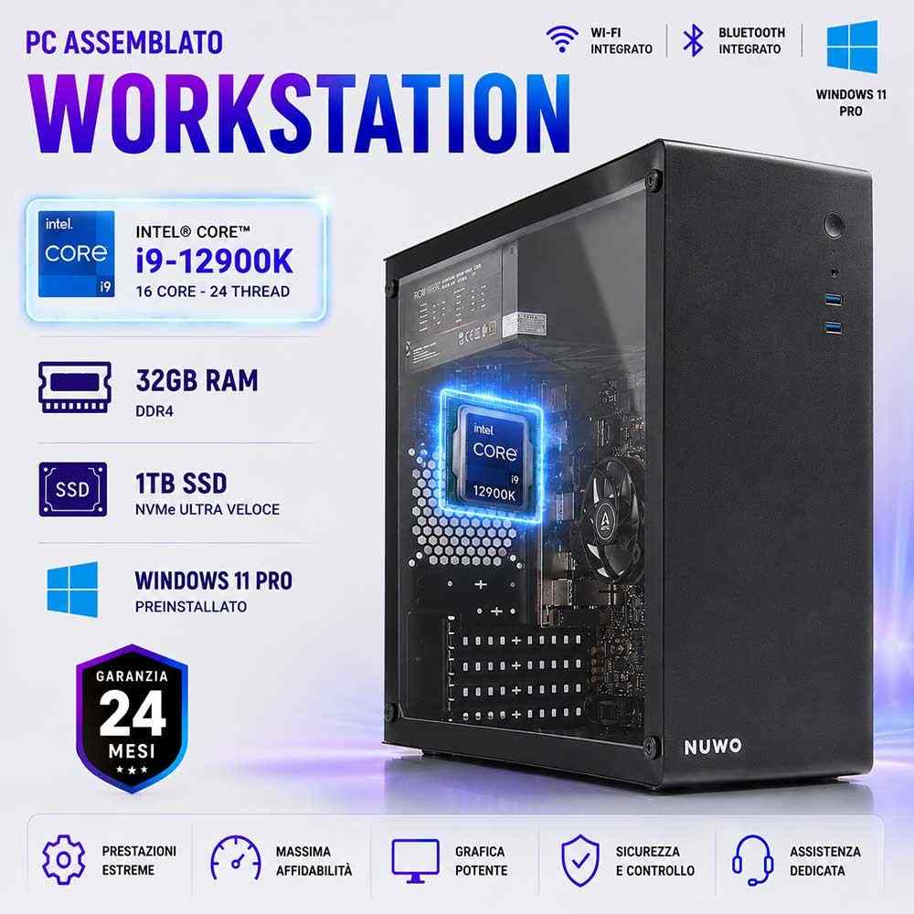 PC Computer Assemblato Workstation Intel Core i9-12900k Ram 32GB SSD 1TB PC Computer Assemblato Workstation Intel Core i9-12900k Ram 32GB SSD 1TB