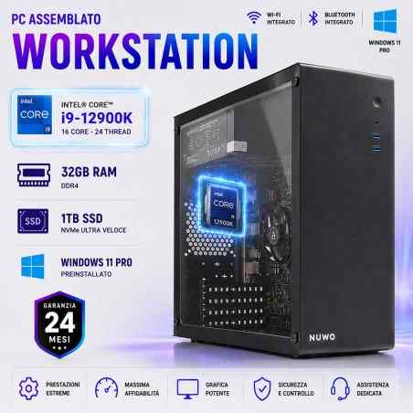 PC Computer Assemblato Workstation Intel Core i9-12900k Ram 32GB SSD 1TB