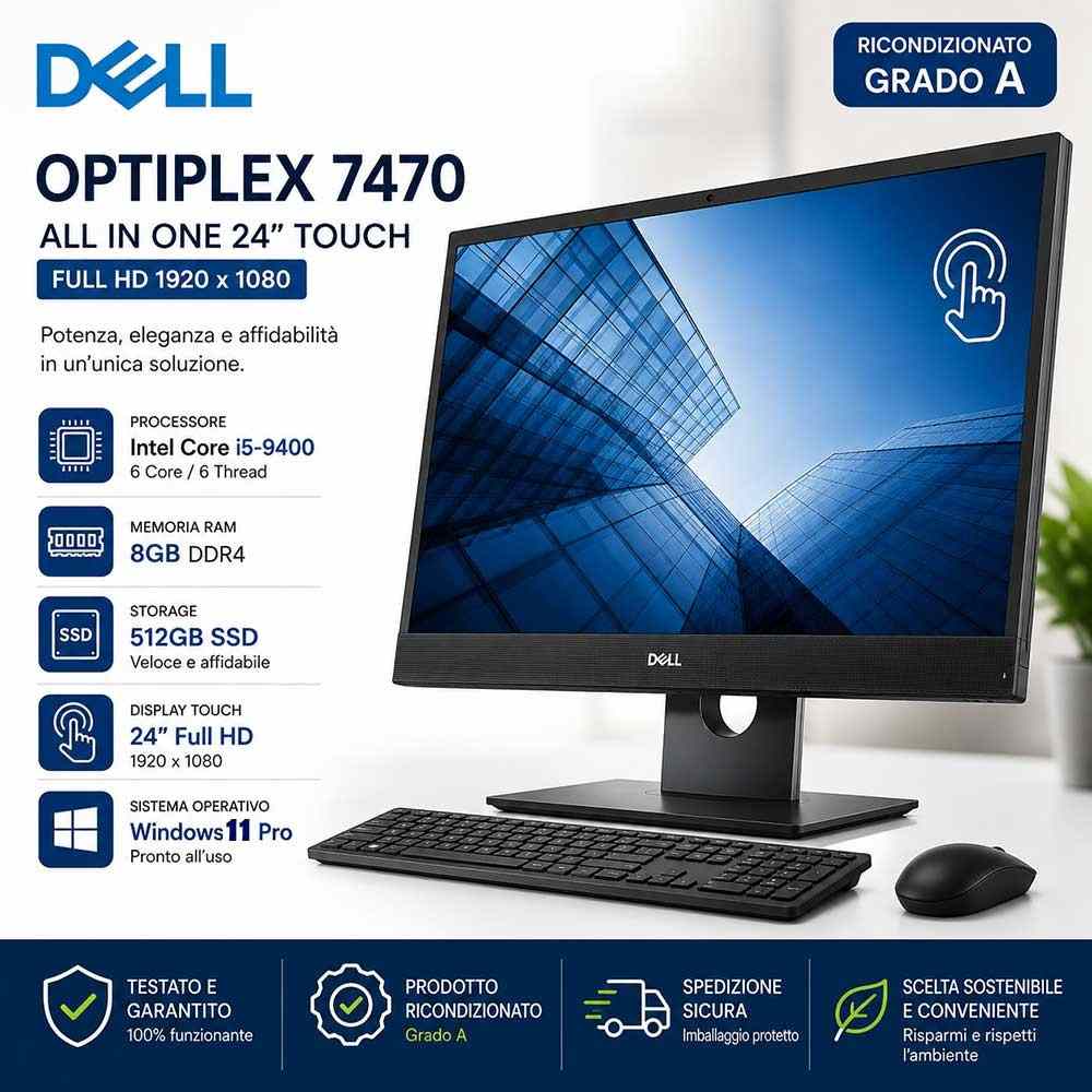Pc All in One Touch Ricondizionato Dell OptiPlex 7470 24" Touch Full HD Intel i5-9400