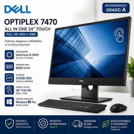 Pc All in One Touch Ricondizionato Dell OptiPlex 7470 24" Touch Full HD Intel i5-9400