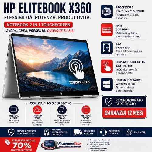 Pc Poratatile 2 in 1 Notebook HP EliteBook x360 Core i5 ricondizionato