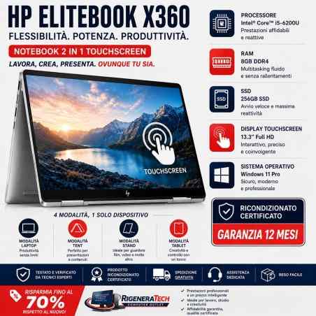 Pc Poratatile 2 in 1 Notebook HP EliteBook x360 Core i5 ricondizionato
