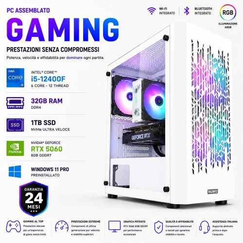 PC Computer Gaming Assemblato Core i5-12400F Ram 32GB SSD 1TB RTX 5060 White PC Computer Gaming Assemblato Core i5-12400F Ram 32GB SSD 1TB RTX 5060 White