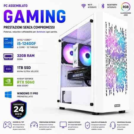 PC Computer Gaming Assemblato Core i5-12400F Ram 32GB SSD 1TB RTX 5060 White