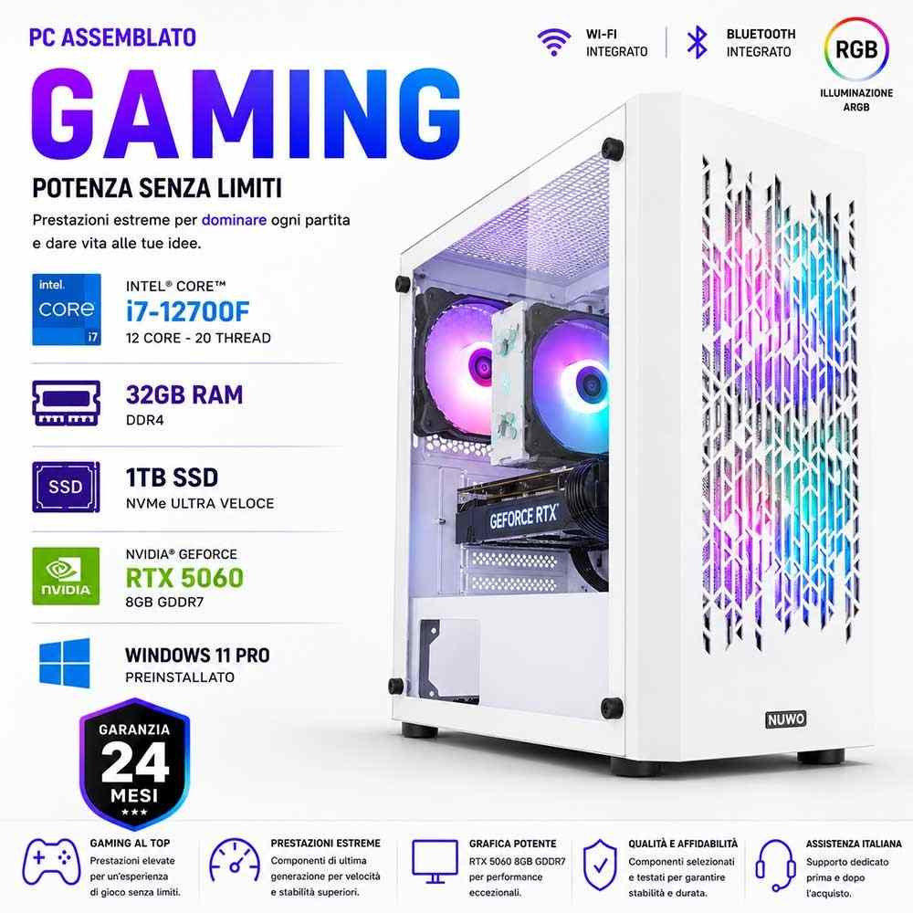 PC Computer Gaming Assemblato Core i7-12700F Ram 32GB SSD 1TB RTX 5060