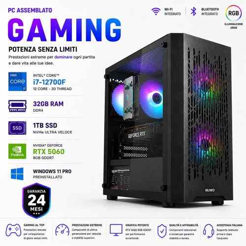PC Computer Gaming Assemblato Core i7-12700F Ram 32GB SSD 1TB RTX 5060
