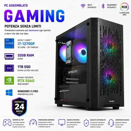 PC Computer Gaming Assemblato Core i7-12700F Ram 32GB SSD 1TB RTX 5060