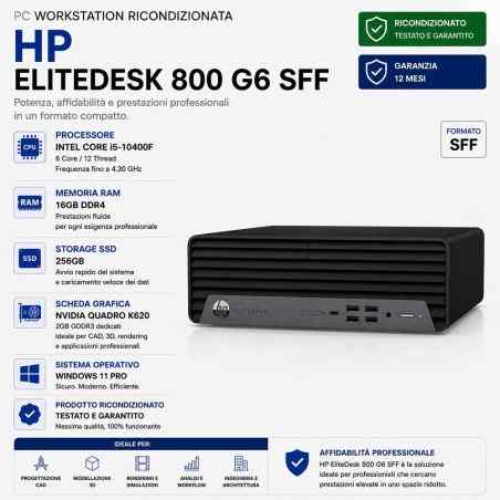 Pc Workstation Ricondizionata HP EliteDesk 800 G6 i5-10400F Ram 16GB SSD 256GB Quadro K620