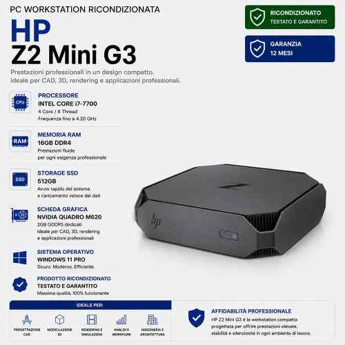 PC Workstation HP Z2 Mini G3 i7-7700 Ram 16GB DDR4 SSD 512GB Quadro M620