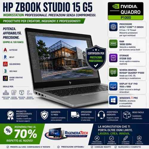 Workstation Portatile Ricondizionata Hp Zbook STUDIO 15 G5 i7-9850H