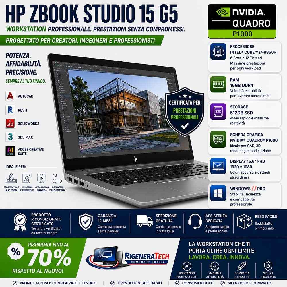 Workstation Portatile Ricondizionata Hp Zbook STUDIO 15 G5 i7-9850H