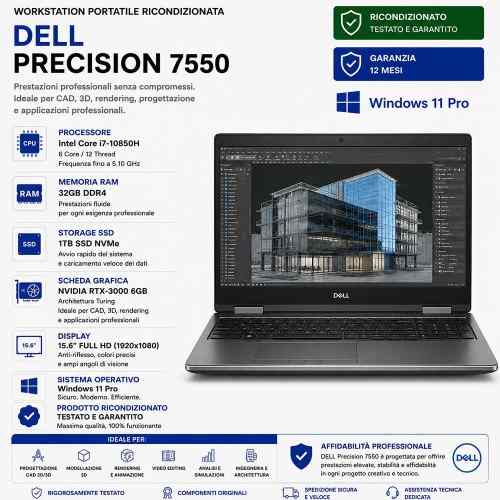 Workstation Portatile Ricondizionata DELL PRECISION 7550 i7-10850H 15.6" RTX-3000