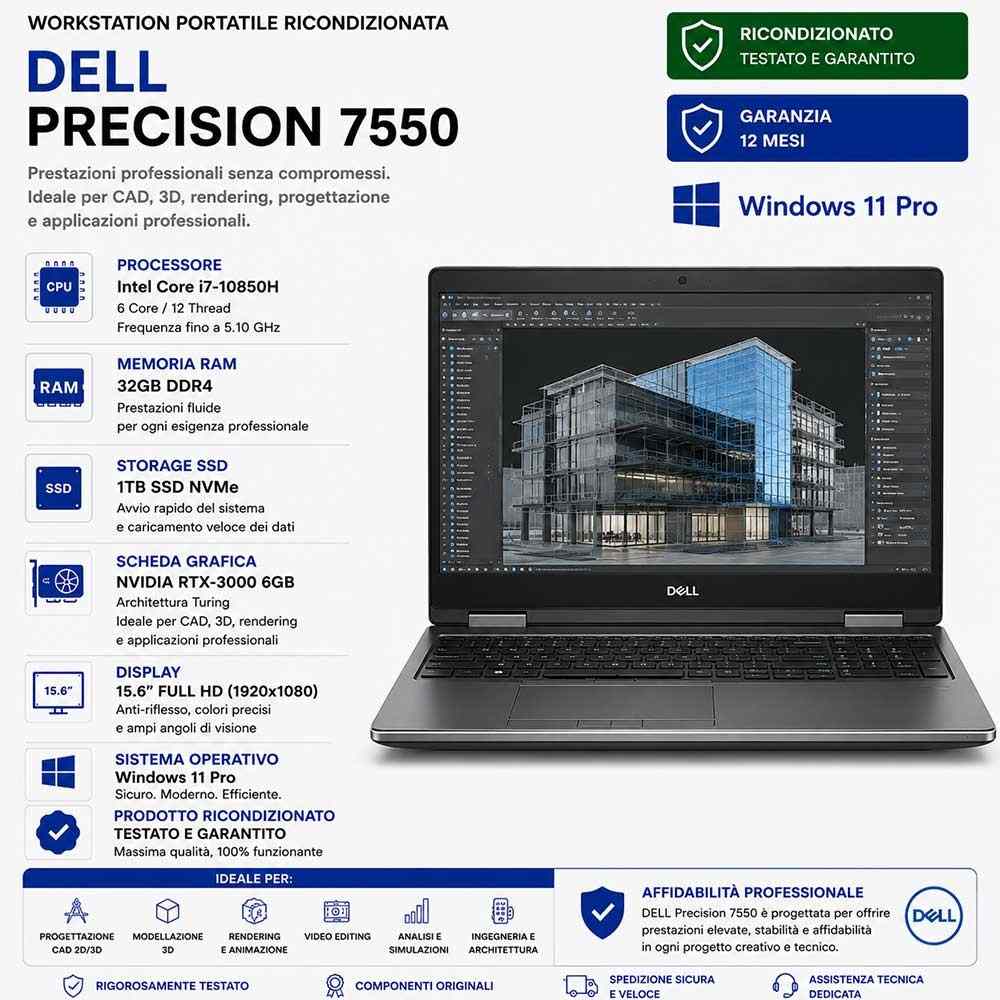 Workstation Portatile Ricondizionata DELL PRECISION 7550 i7-10850H 15.6" RTX-3000