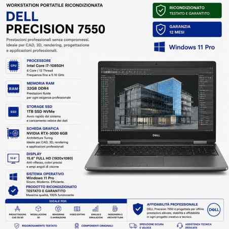 Workstation Portatile Ricondizionata DELL PRECISION 7550 i7-10850H 15.6" RTX-3000