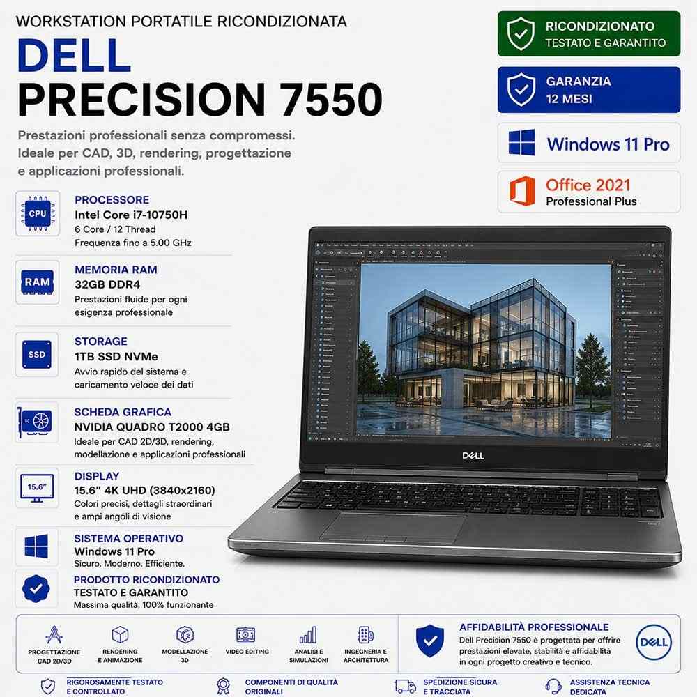 WORKSTATION PORTATILE RICONDIZIONATA DELL PRECISION 7550