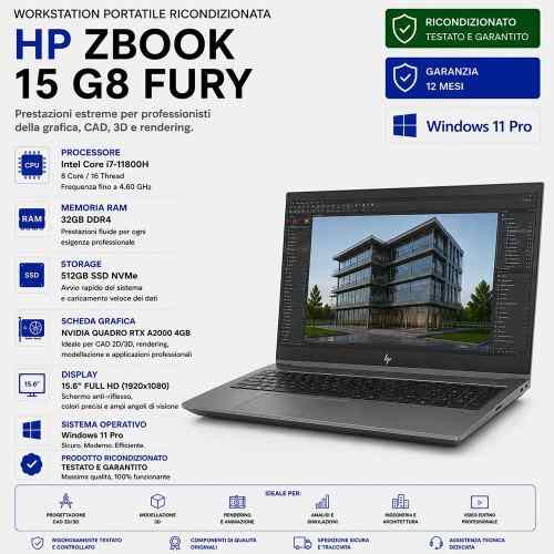 Workstation Portatile Ricondizionata Hp Zbook 15 G8 Fury i7-11800H