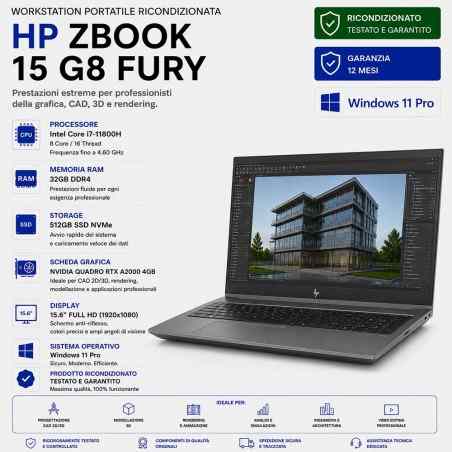 Workstation Portatile Ricondizionata Hp Zbook 15 G8 Fury i7-11800H