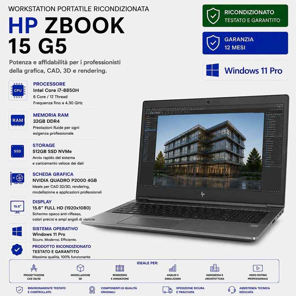 Pc Portatile Workstation Ricondizionata Hp Zbook 15 G5 i7-8850 Ram 32GB