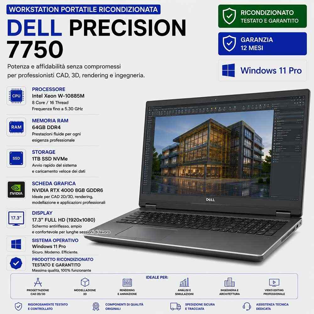 Workstation Portatile Ricondizionata DELL PRECISION 7750 Xeon W1088...