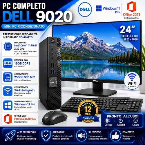 Pc Completo DELL 9020 (Mini Pc) Ricondizionato + Monitor 24" (Nuovo)