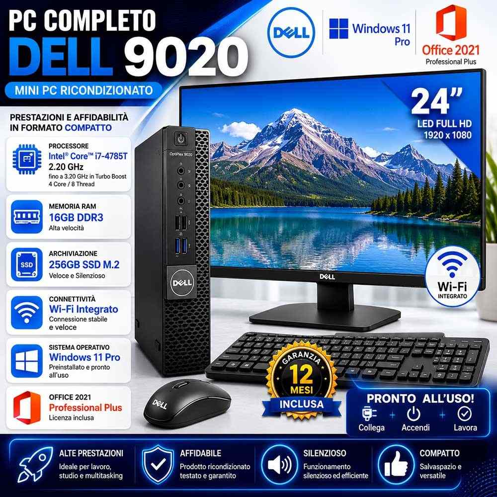 Pc Completo DELL 9020 (Mini Pc) Ricondizionato + Monitor 24" (Nuovo)