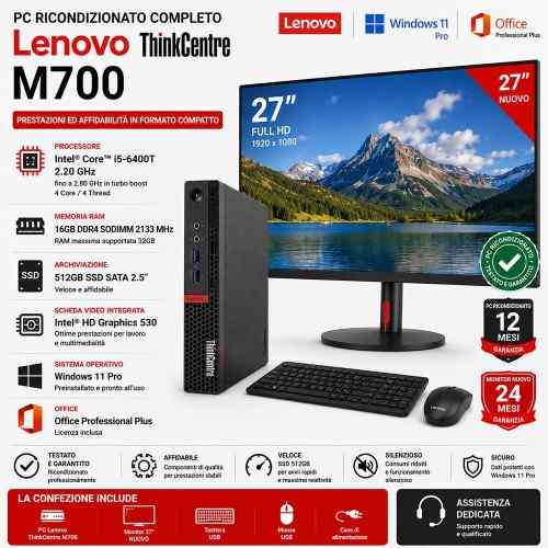 PC Ricondizionato Completo Lenovo ThinkCentre M700 i5 27"