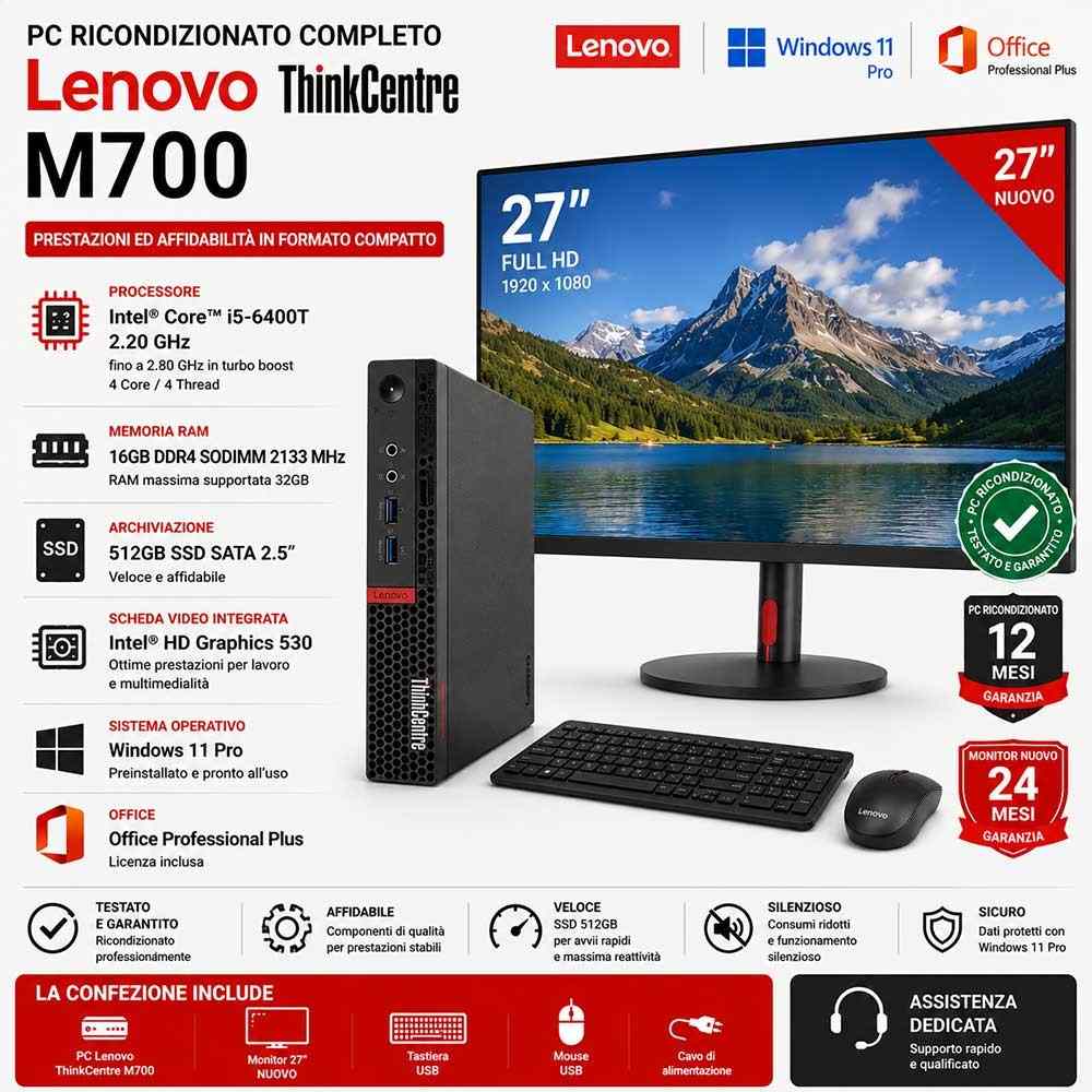 PC Ricondizionato Completo Lenovo ThinkCentre M700 i5 27"