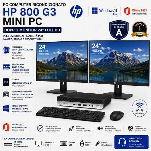 Pc computer completo core i7 ricondizionato doppio monitor office WINDOWS 11