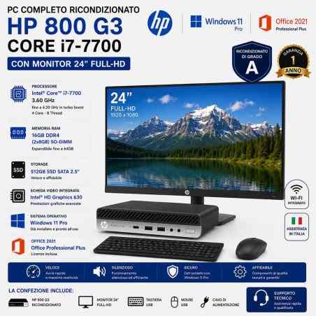 PC Completo RICONDIZIONATO HP 800 CORE I7-7700 16GB 512GB + MONITOR 24"