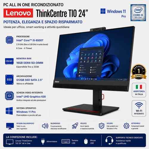 Pc All in One Ricondizionato Lenovo ThinkCentre TIO 24" Intel i5-8500T Ram 16GB