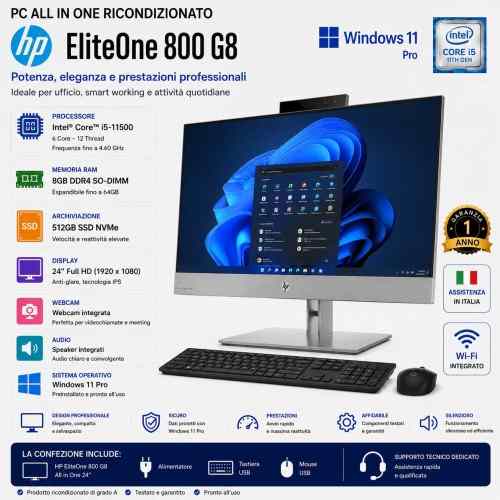 Pc Computer All in One Ricondizionato HP EliteOne 800 G8 i5-11500 24"
