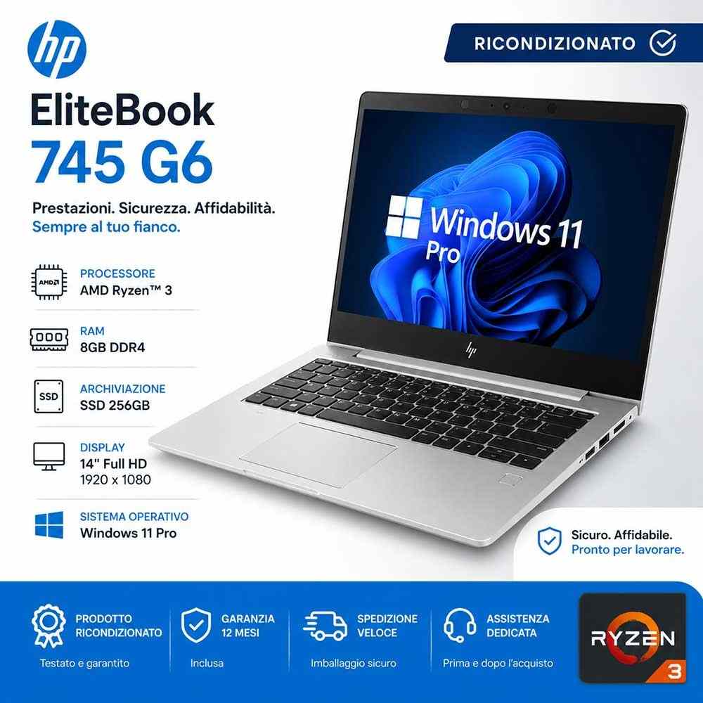Notebook Ricondizionato HP EliteBook 745 G6 14" Full HD AMD Ryzen 3
