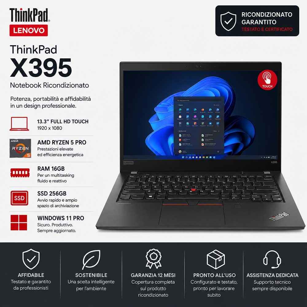Notebook Ricondizionato Lenovo ThinkPad X395 13.3" Full HD Touch Ryzen 5