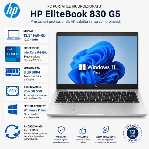Pc Portatile RICONDIZIONATO HP EliteBook 830 G5 Core i7-8650U