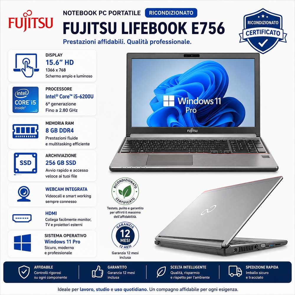 Notebook PC Portatile Ricondizionato Fujitsu LifeBook E756