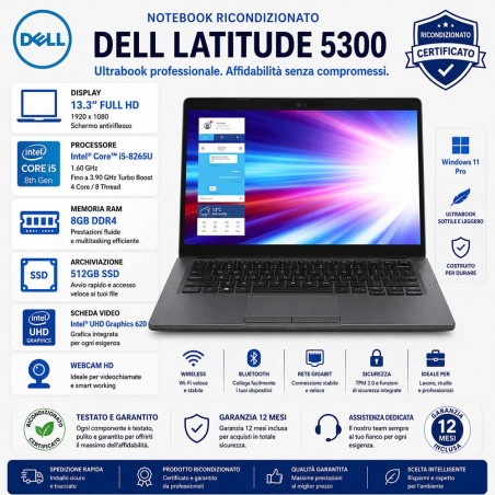 Notebook Ricondizionato Core i5-8265U Ultrabook Dell Latitude 5300
