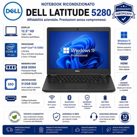 Notebook ricondizionato Dell Latitude 5280 Core i5-7200U