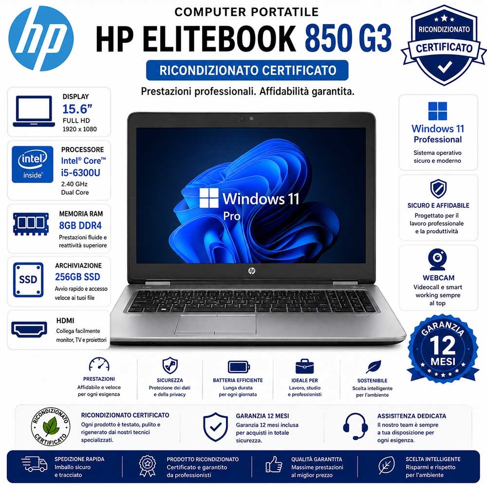 Computer Portatile RICONDIZIONATO HP EliteBook 850 G3 Notebook Core i5