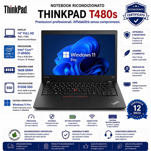 Notebook RICONDIZIONATO Thinkpad T480s 14" i7