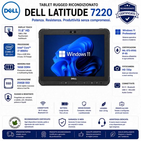 ablet Rugged Ricondizionato DELL Latitude 7220 11.6" Touch i7-8665U Ram 16GB