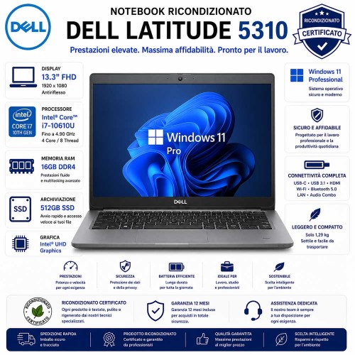 Notebook Ricondizionato Core i7-10610U Dell Latitude 5310