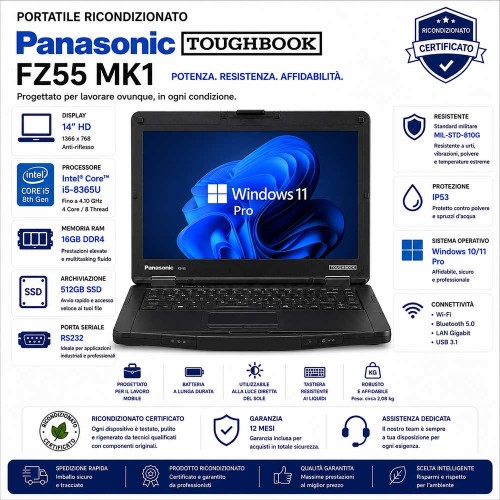 Portatile Ricondizionato Panasonic Toughbook FZ55 MK1 14" CORE i5-8365U