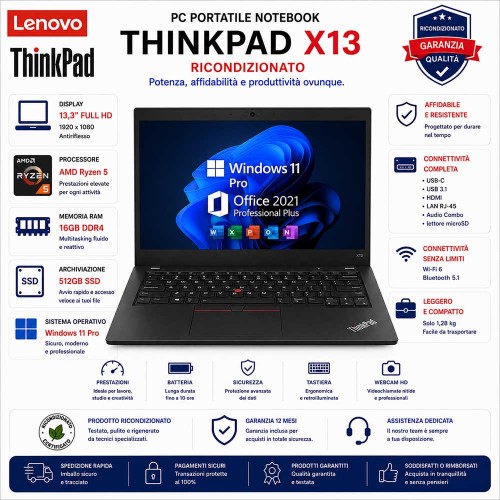 Notebook RICONDIZIONATO LENOVO Thinkpad x13 13.3" AMD RYZEN 5