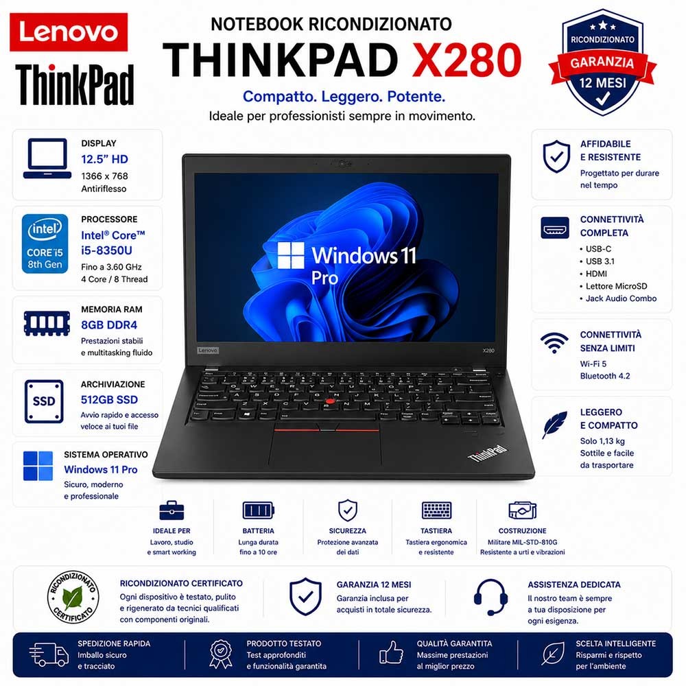 Notebook Ricondizionato Lenovo ThinkPad X280 12.5" Core i5-8350U