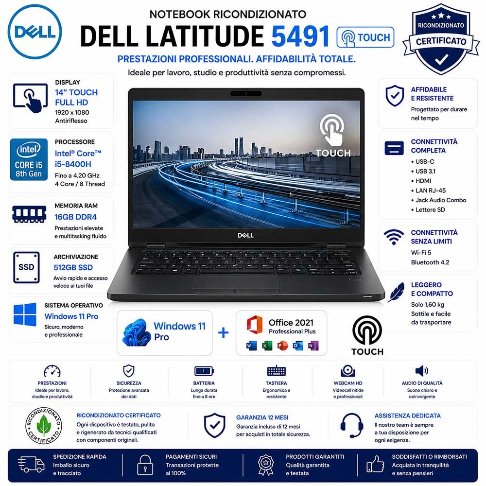 Notebook Ricondizionato Dell Latitude 5491 14" TOUCH